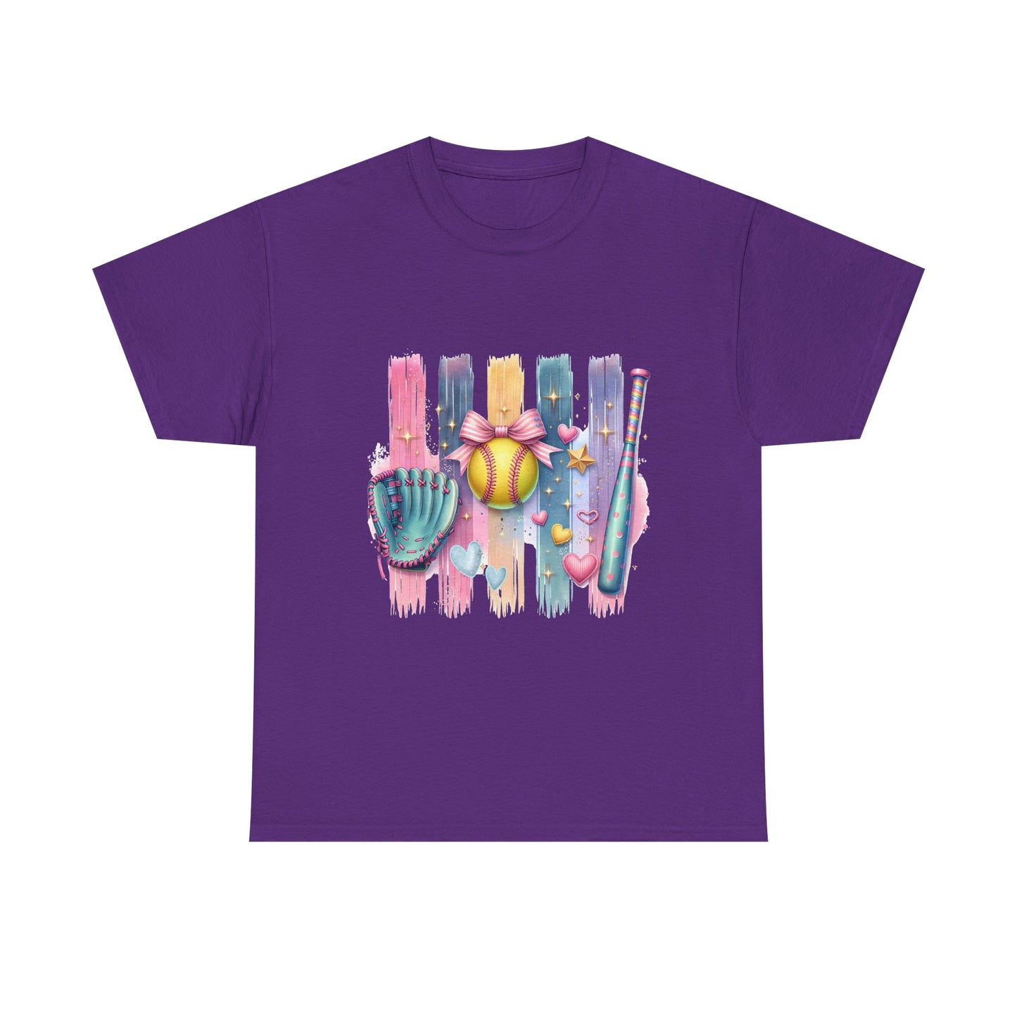 Softball Gear Watercolor T-Shirt — Baseball Bat, Glove & Ball Design