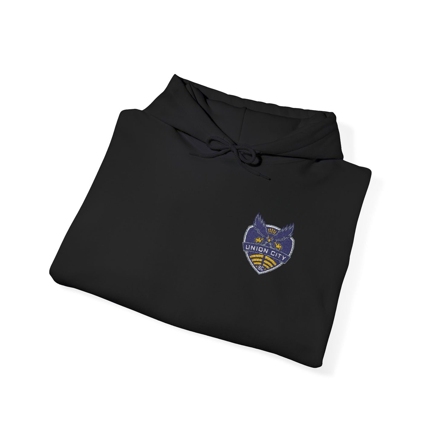 Union City Soccer New Crest Sheild Embroidered Hoodie — Small Chest Graphic
