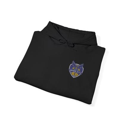 Union City Soccer New Crest Sheild Embroidered Hoodie — Small Chest Graphic