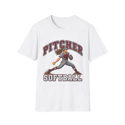 Pitcher Softball T-Shirt — Vintage Female Pitcher Graphic Tee