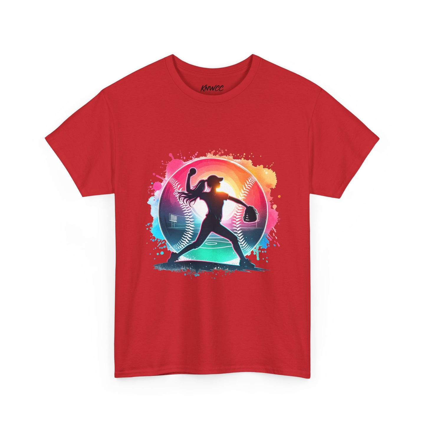 Running Silhouette Softball Tee — Colorful Sunset Runner Graphic Shirt