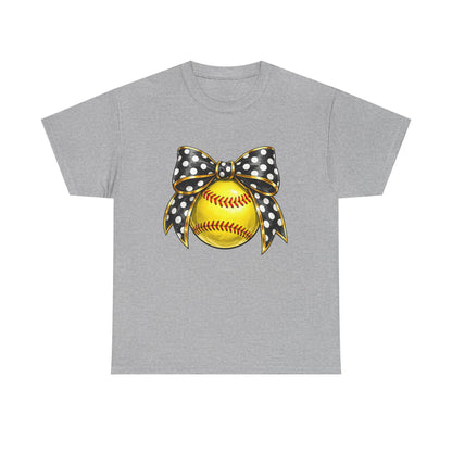 Softball Bow Tee — Polka Dot Ribbon Softball Graphic Shirt
