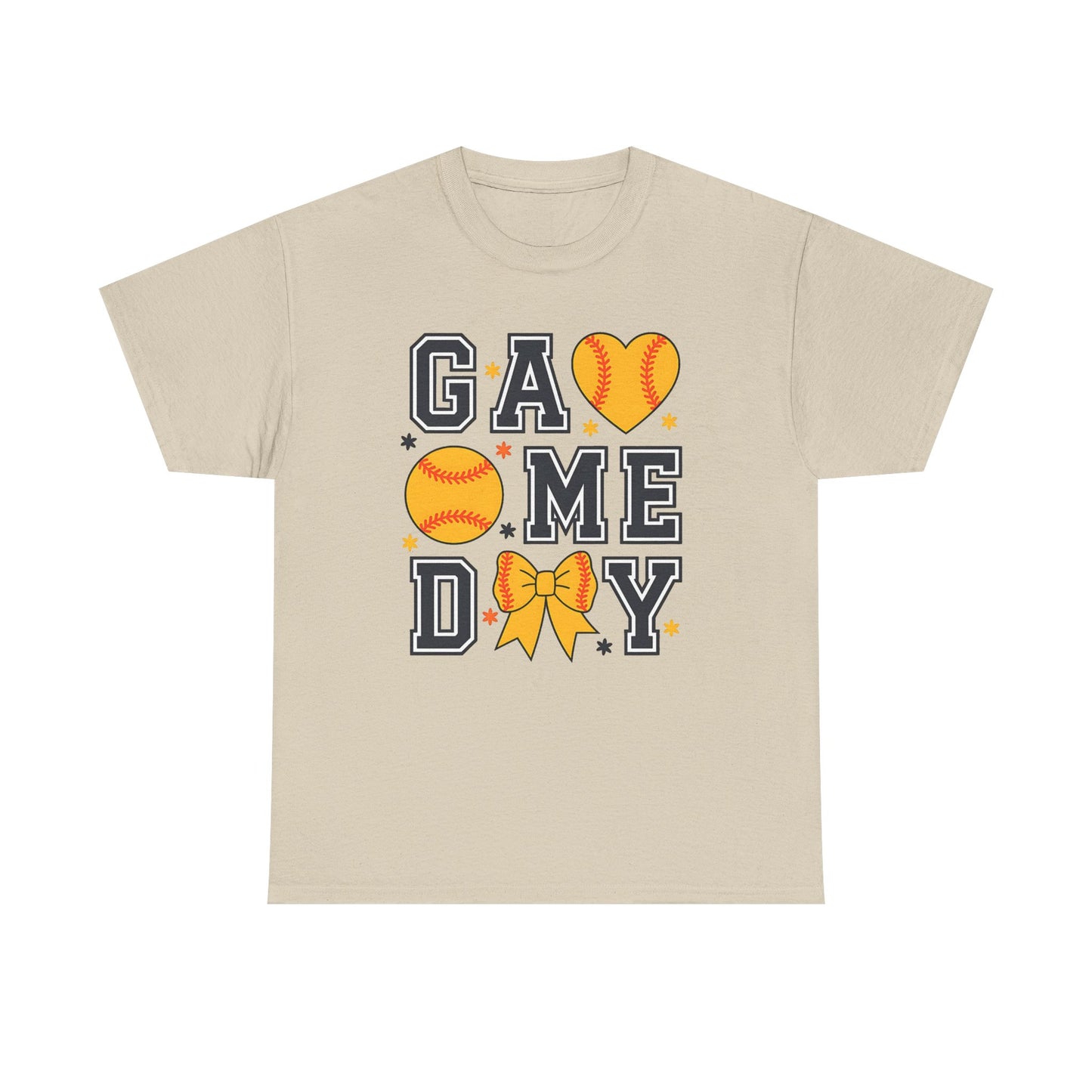 Game Day Softball T-Shirt — 'GAME DAY' Graphic with Hearts, Ball & Bow