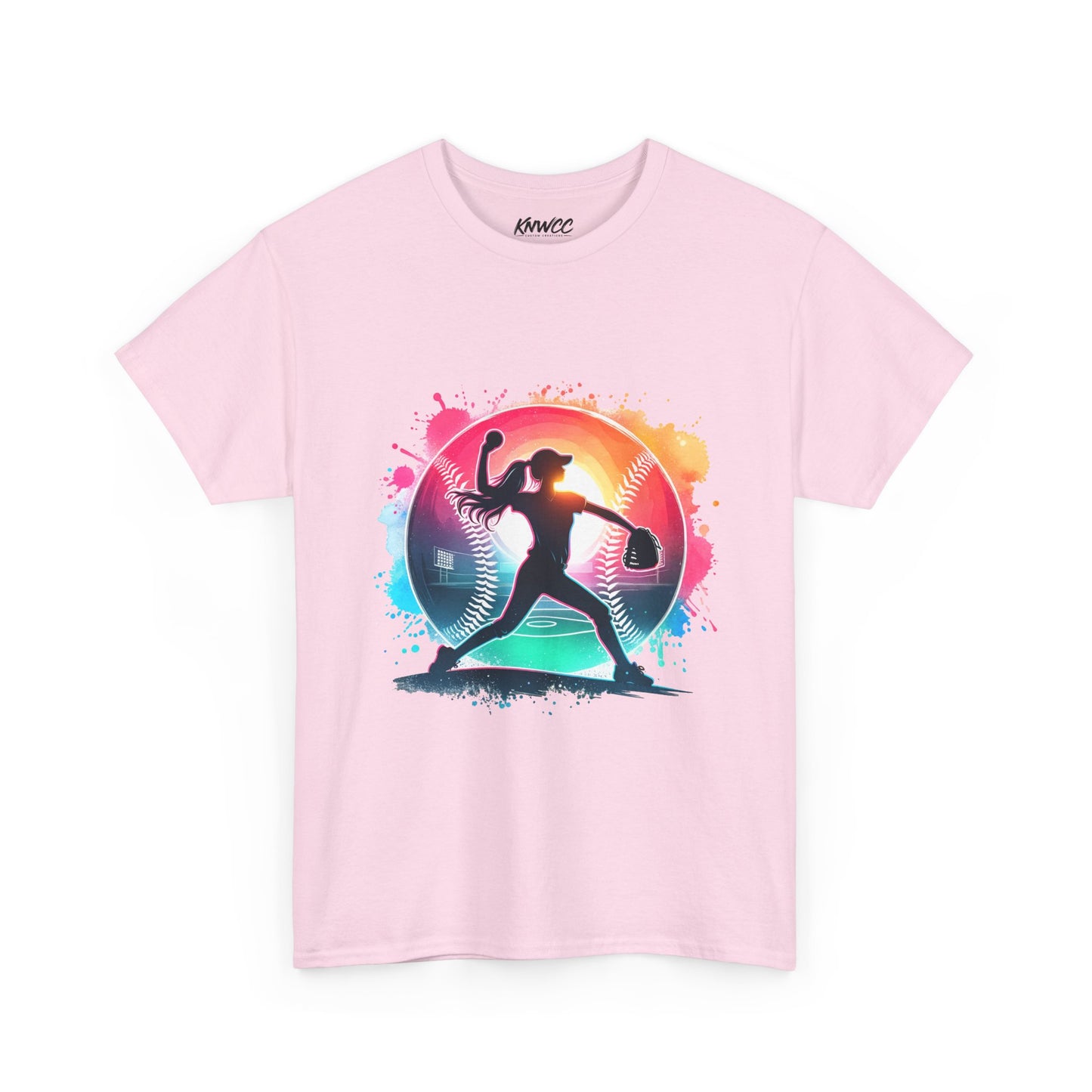 Running Silhouette Softball Tee — Colorful Sunset Runner Graphic Shirt
