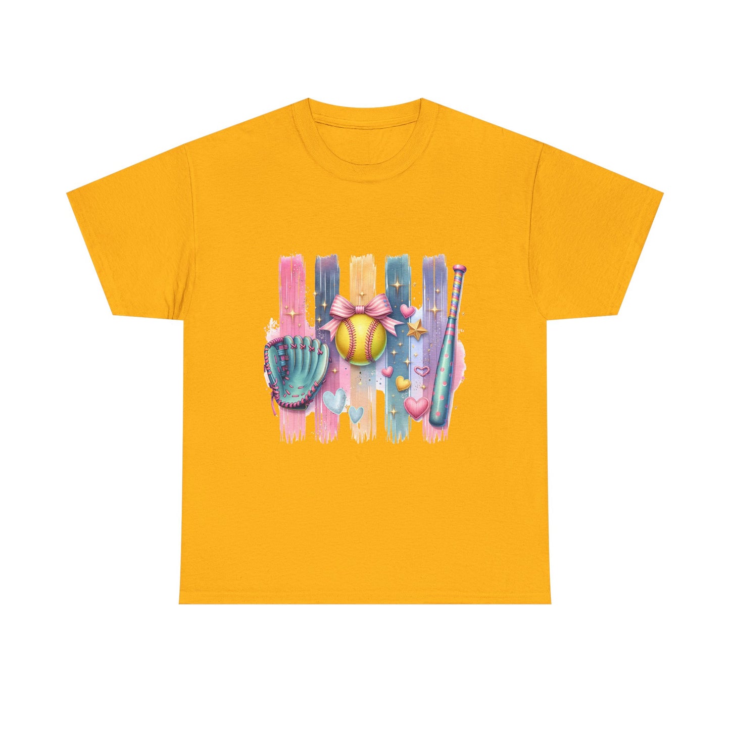 Softball Gear Watercolor T-Shirt — Baseball Bat, Glove & Ball Design