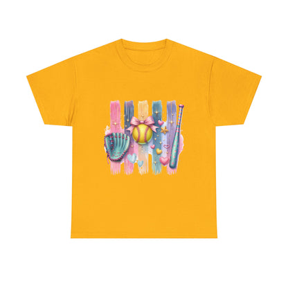 Softball Gear Watercolor T-Shirt — Baseball Bat, Glove & Ball Design – product image 5