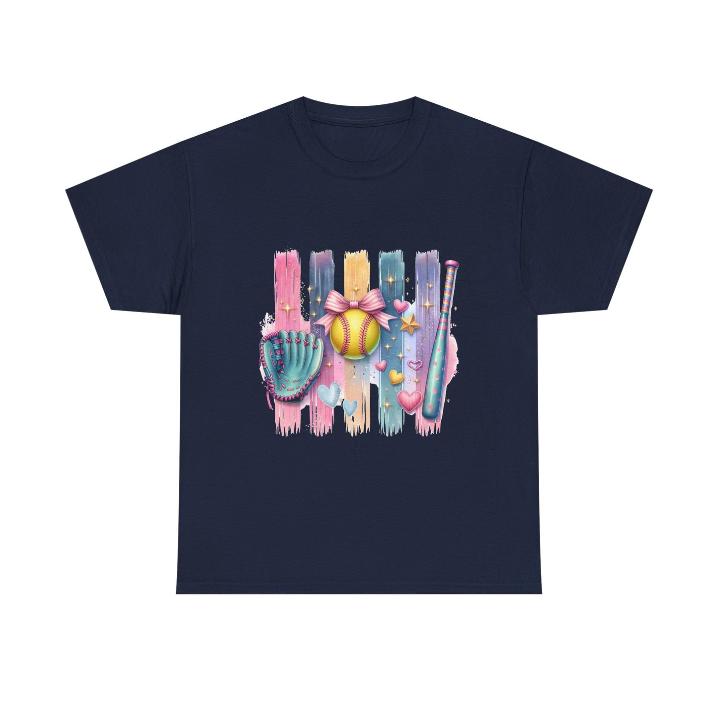 Softball Gear Watercolor T-Shirt — Baseball Bat, Glove & Ball Design