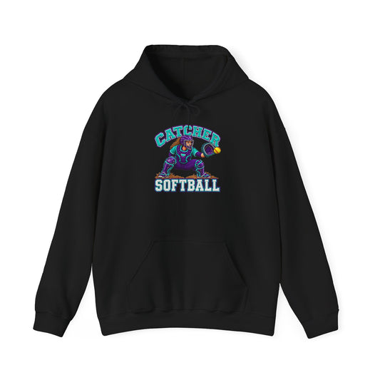 Catcher Softball Hoodie — Cute Retro Mascot Design