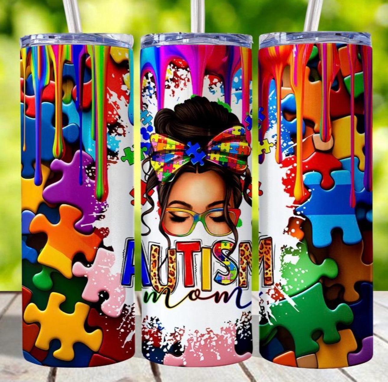 Autism Mom 20 Oz Stainless Steel Insulated Tumbler Keeps Drinks Hot Or Cold On The Go For Busy Moms - KW CUSTOM CREATIONS