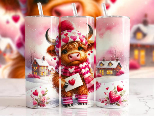 Baby Highland Cow Valentine’s Day Sublimation Print - K&W CUSTOM CREATIONS