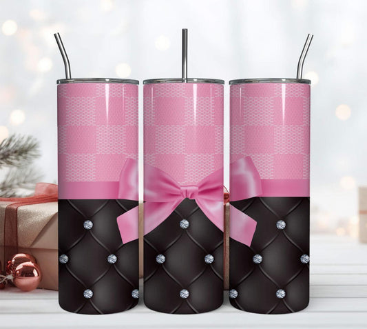 Black And Pink Ribbon 20oz Tumbler Insulated Stainless Steel Travel Cup Keeps Beverages Cold Or Hot All Day - KW CUSTOM CREATIONS
