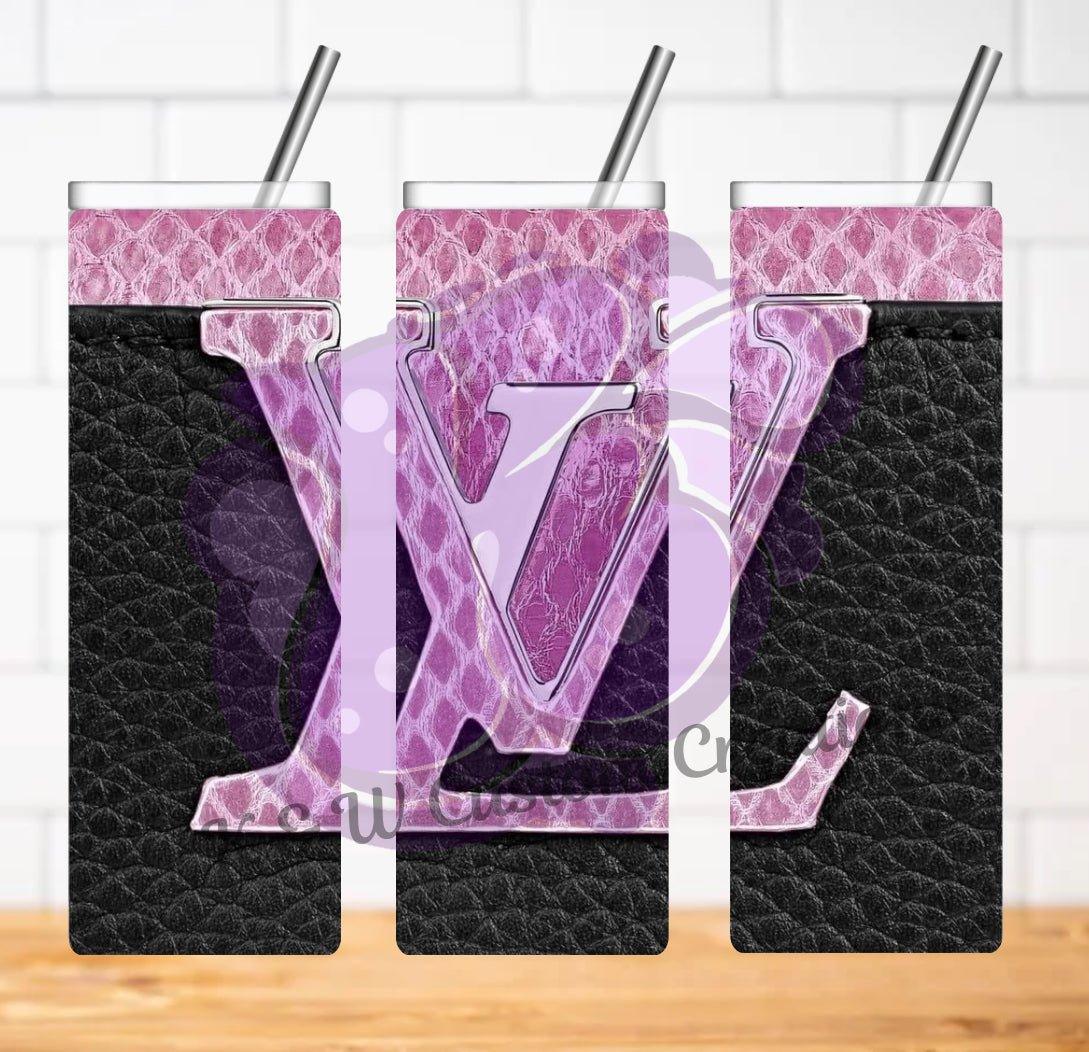 Black & Pink leather LV 20oz Tumbler - K&W CUSTOM CREATIONS