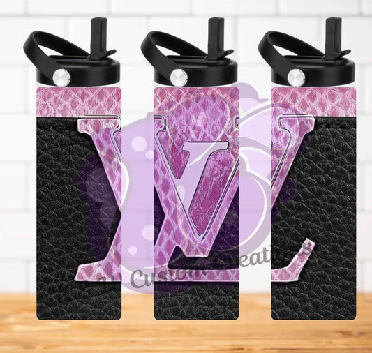 Black & Pink leather LV 20oz Tumbler - K&W CUSTOM CREATIONS