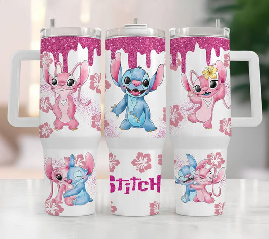 Blue & Pink Alien 40oz tumbler - K&W CUSTOM CREATIONS