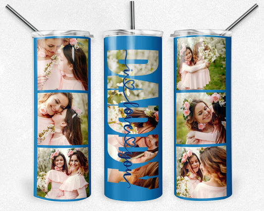 Daddy 20oz Custom Photo Tumbler With Seven Favorite Photos Gift For Dad Keeps Drinks Hot Or Cold On The Go - KW CUSTOM CREATIONS