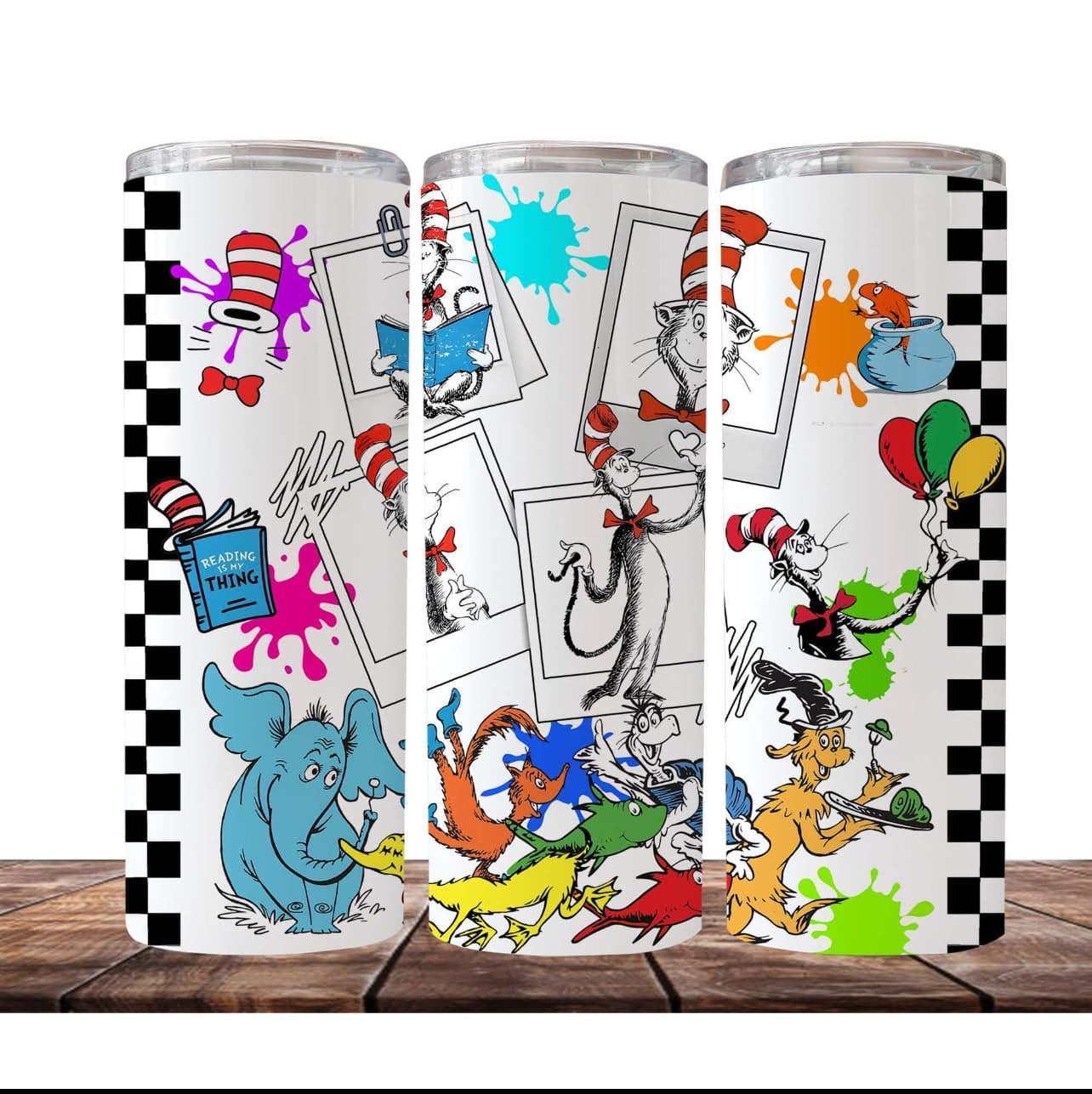 Whimsical Elephant & Cat Tumbler - 20oz - Keeps Drinks Hot/Cold - KW CUSTOM CREATIONS