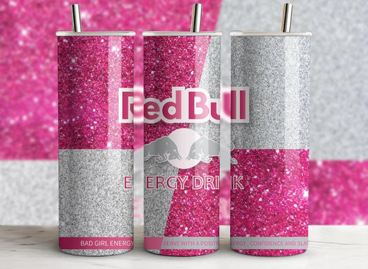 Glitter Dark Pink with light Grey RedBull Sublimation Print - K&W CUSTOM CREATIONS