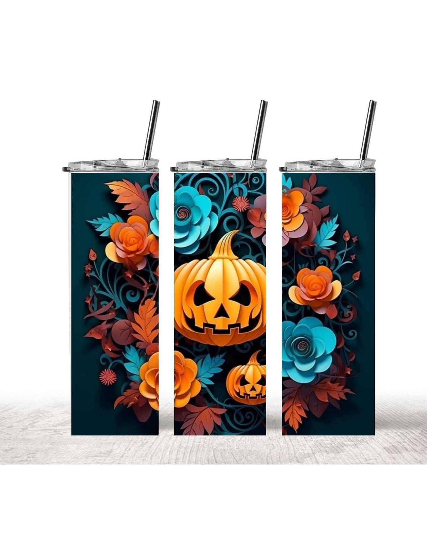 Halloween Flowers Pumpkin-20oz Tumbler - K&W CUSTOM CREATIONS