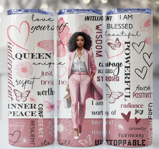 Inspirational Black Women 20oz Tumbler Keeps Drinks Hot and Cold Stainless Steel Gift for Queens - KW CUSTOM CREATIONS