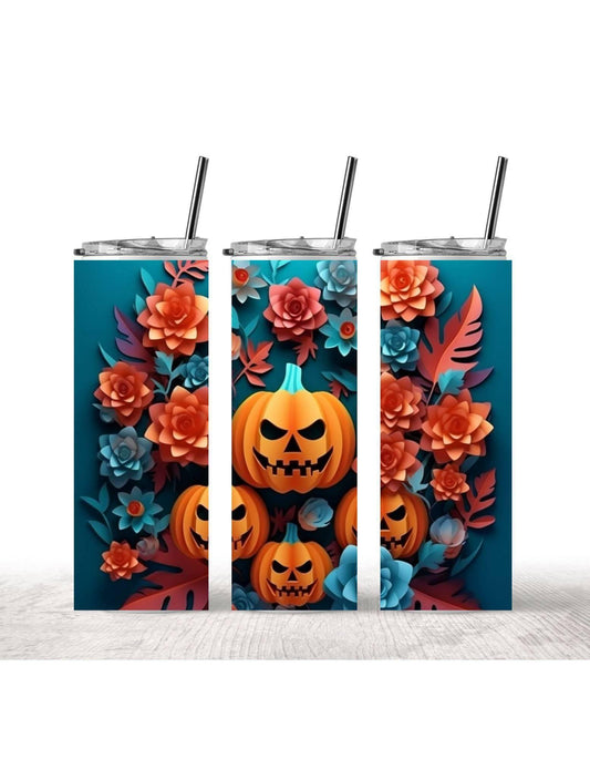 Halloween Flowers Pumpkin-20oz Tumbler - K&W CUSTOM CREATIONS