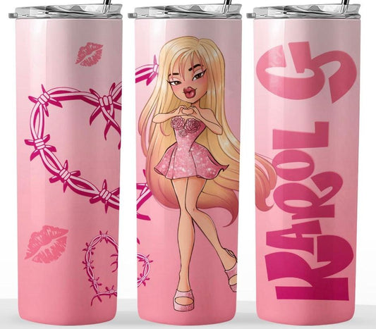 Karol G 20oz Skinny Tumbler Bratz Design Double Wall Vacuum Insulated Keeps Drinks Cold On The Go Today - KW CUSTOM CREATIONS