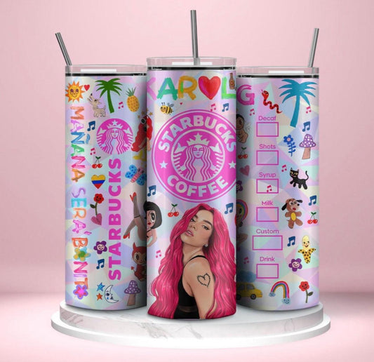 Karol G Mañana Será Bonito 20oz Stainless Steel Tumbler Splash Proof Travel Mug Premium - KW CUSTOM CREATIONS