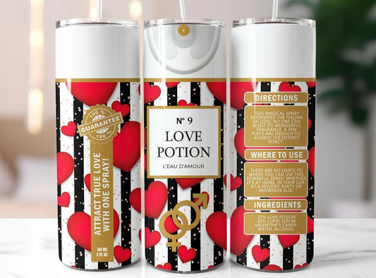 Love Potion Red 20oz Tumbler With Red Heart And Black Stripe Keeps Drinks Hot Or Cold On The Go - KW CUSTOM CREATIONS