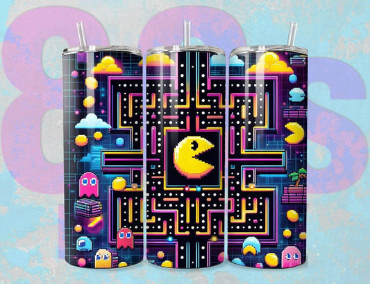 Pac Man 20oz Tumbler BPA Free Durable Travel Mug On The Go Beverages Keeps Drinks Safe All Day Long - KW CUSTOM CREATIONS