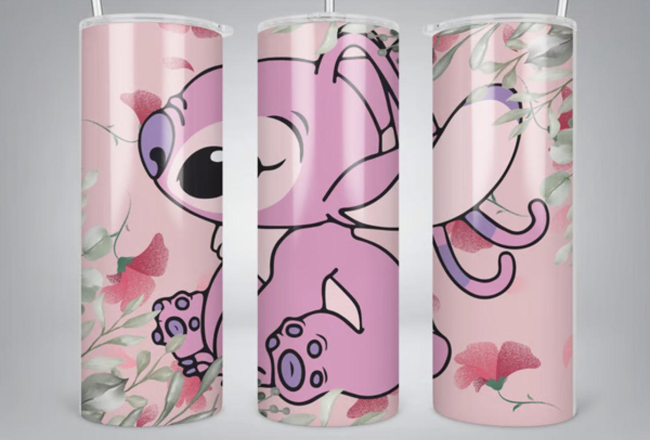 Pink Alien 20oz Insulated Tumbler With Angel Design Inspired By Stitch For Lilo And Stitch Fans - KW CUSTOM CREATIONS