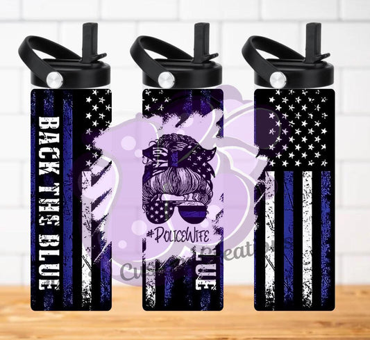 Police Wife 20 Oz Stainless Steel Tumbler With Splash Proof Lid Metal Straw And Cleaning Brush - KW CUSTOM CREATIONS