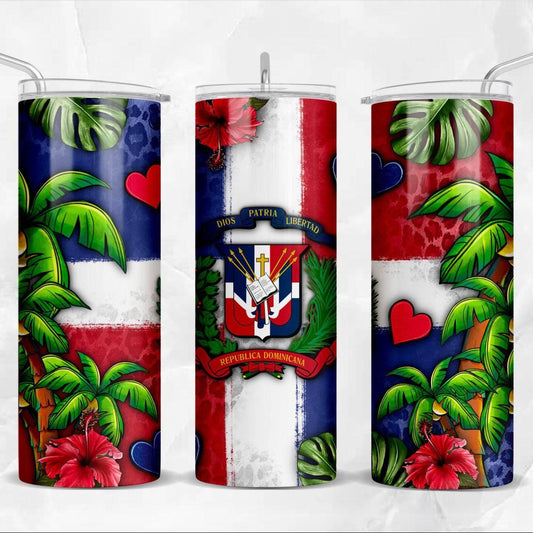 República Dominicana 20oz Insulated Stainless Steel Tumbler Travel Mug For Hot And Cold Drinks - KW CUSTOM CREATIONS