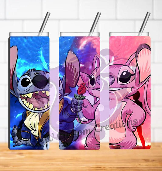 Stitch And Angel 20oz Stainless Steel Tumbler For Valentines Day Gift Keeps Drinks Hot Or Cold On The Go - KW CUSTOM CREATIONS