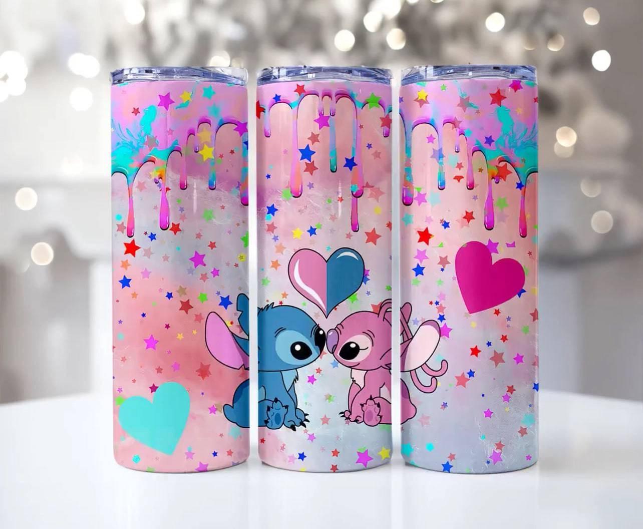 Stitch And Angel 20oz Stainless Steel Tumbler Valentines Day Gift For Coffee On The Go Keeps Drinks Hot Or Cold - KW CUSTOM CREATIONS