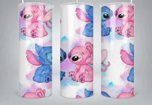 Stitch And Angel Disney Couple 20oz Tumbler Keeps Drinks At The Perfect Temperature On The Go - KW CUSTOM CREATIONS