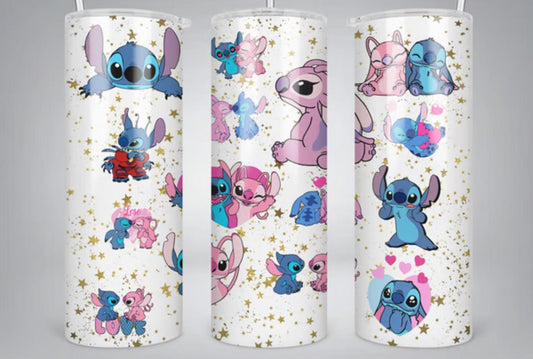 Stitch And Angel Love 20Oz Tumbler Disney Couple Keeps Drinks Cold And Hot Durable - KW CUSTOM CREATIONS