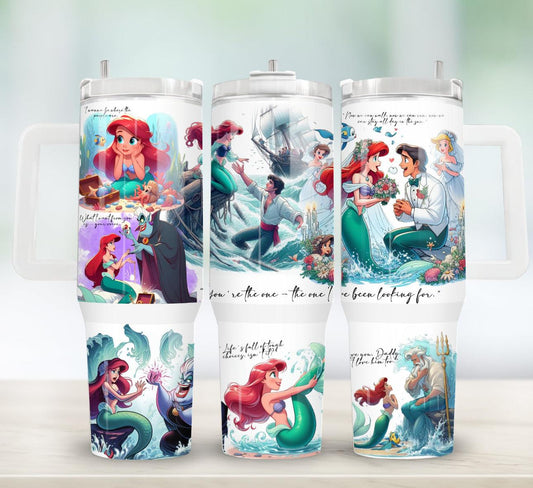 The Little Mermaid 40oz Insulated Stainless Steel Tumbler Hydration Bottle On The Go - KW CUSTOM CREATIONS