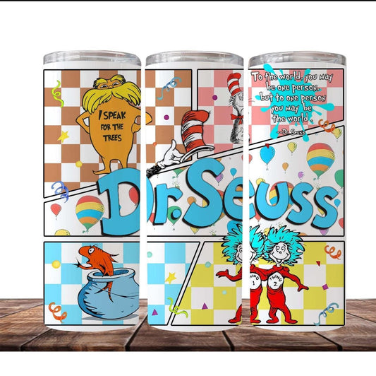 Things And Fish Dr Seuss Inspired 20oz Stainless Steel Travel Tumbler Vacuum Insulated Keeps Drinks Hot Or Cold - KW CUSTOM CREATIONS
